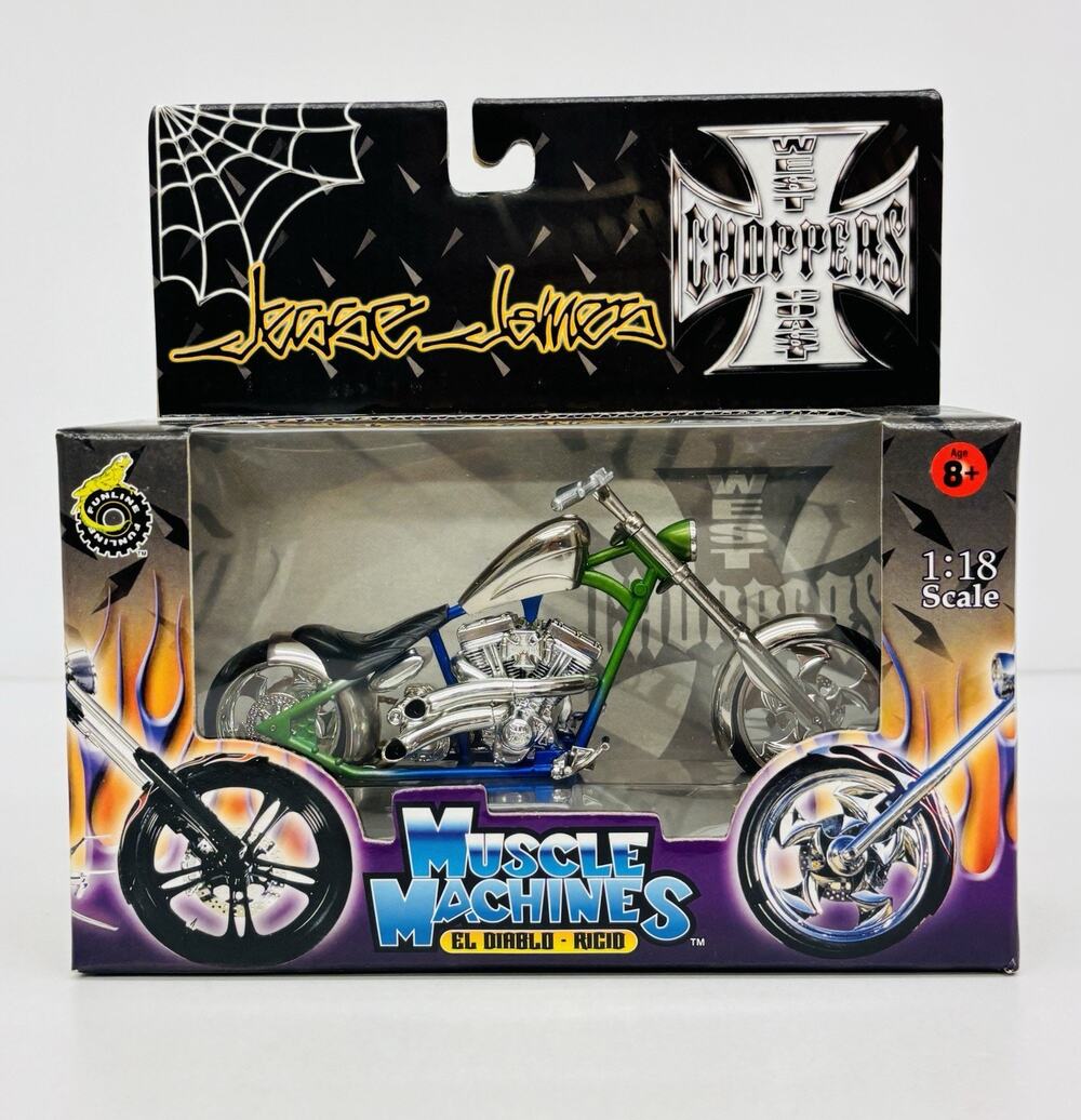 Muscle Machines 1:18 El Diablo Rigid Chrome Blue Green Jesse James WCC Sealed